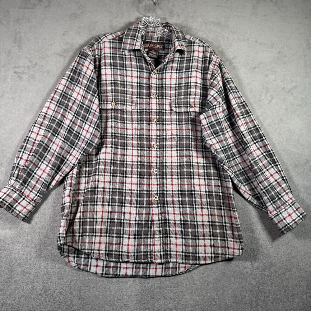 Moose Creek Shirt Mens M Black Red Blue Plaid‎ Heavy Flannel Button Up Outdoor